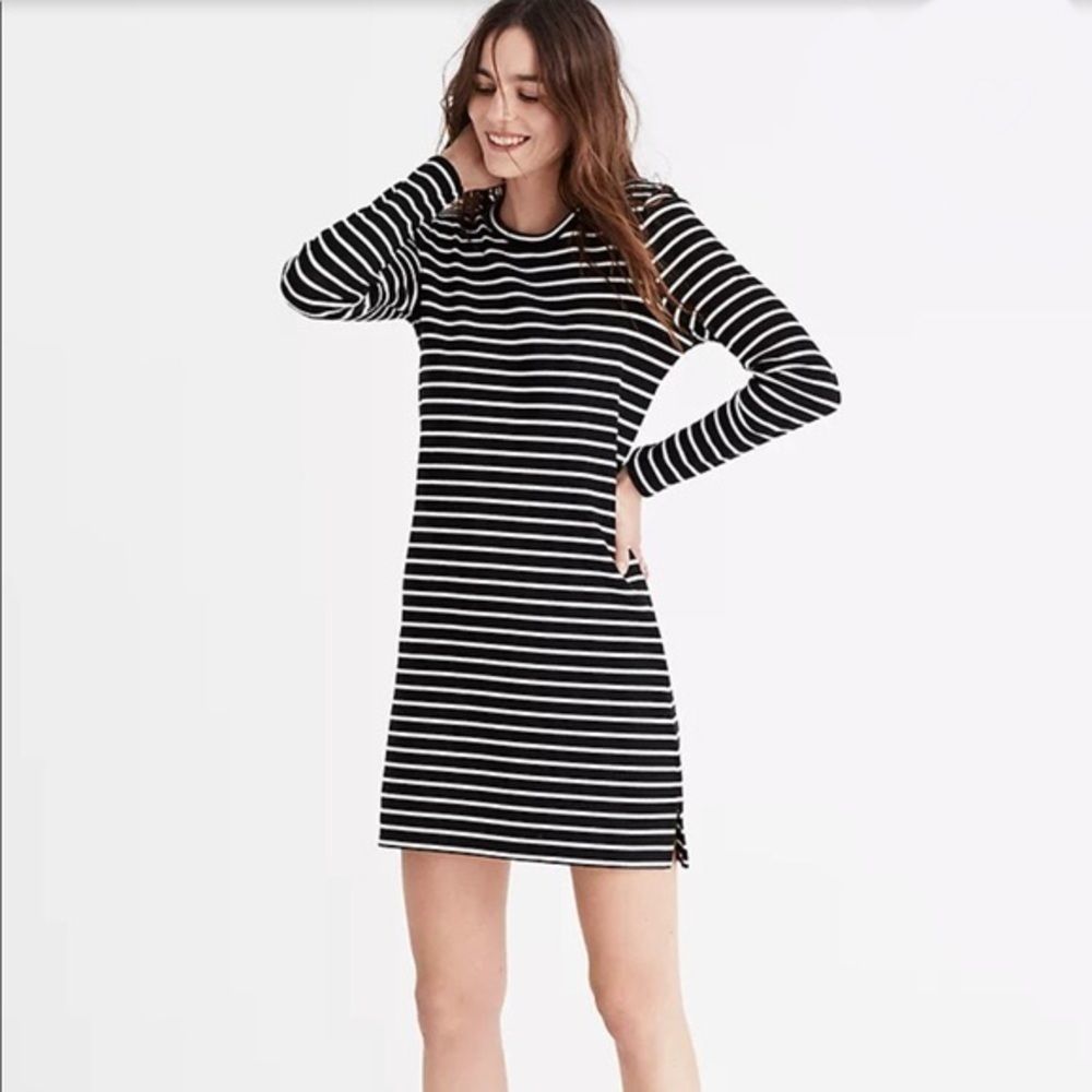 MADEWELL Black White Striped Dress Keyhole Back M